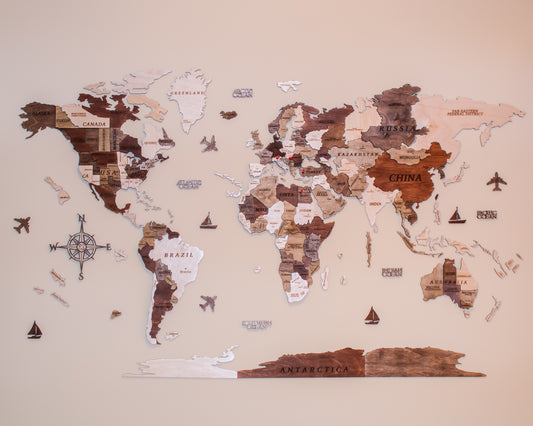 3D drvena mapa sveta